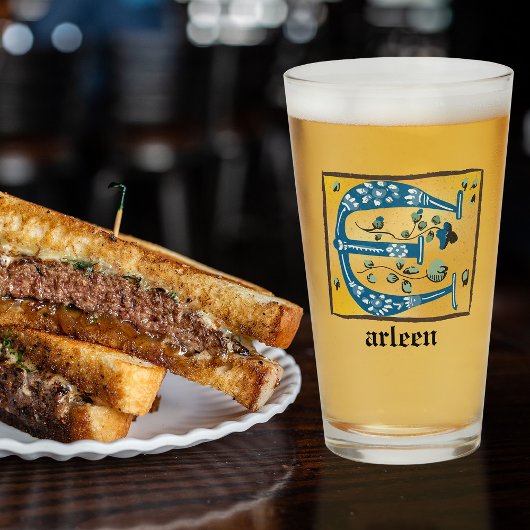 中世フローラ照明文字Eモノグラム タンブラーグラス