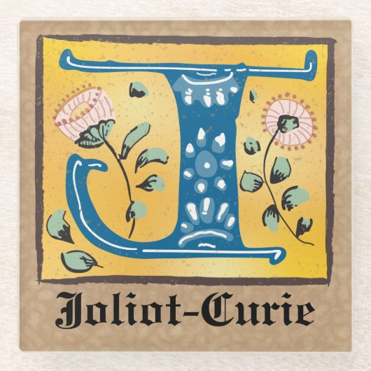 中世フローラ照明文字Jモノグラム ガラスコースター (正面)