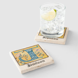 中世フローラ照明文字Jモノグラム ストーンコースター