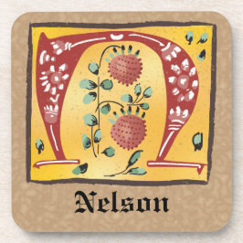 中世フローラ照明文字Nモノグラム コースター