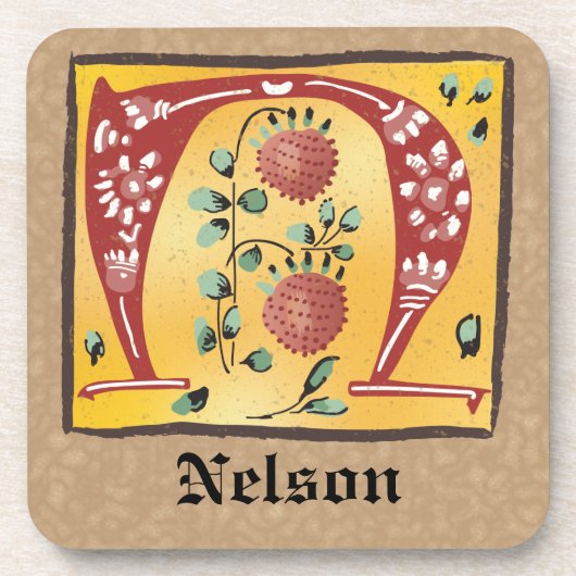 中世フローラ照明文字Nモノグラム コースター (正面)