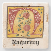 中世フローラ照明文字Nモノグラム ストーンコースター (正面)