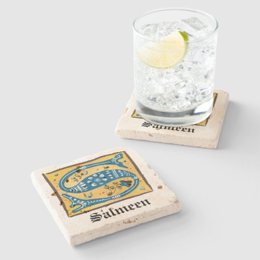 中世フローラ照明文字Sモノグラム ストーンコースター (横)