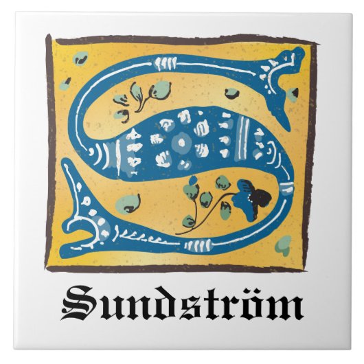 中世フローラ照明文字Sモノグラム タイル (正面)