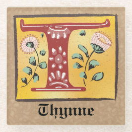 中世フローラ照明文字Tモノグラム ガラスコースター