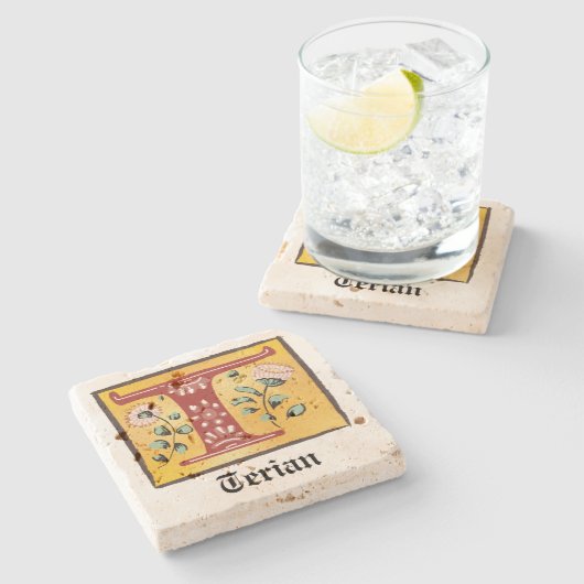 中世フローラ照明文字Tモノグラム ストーンコースター (横)