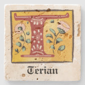 中世フローラ照明文字Tモノグラム ストーンコースター (正面)