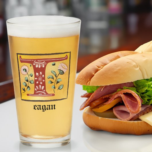 中世フローラ照明文字Tモノグラム タンブラーグラス