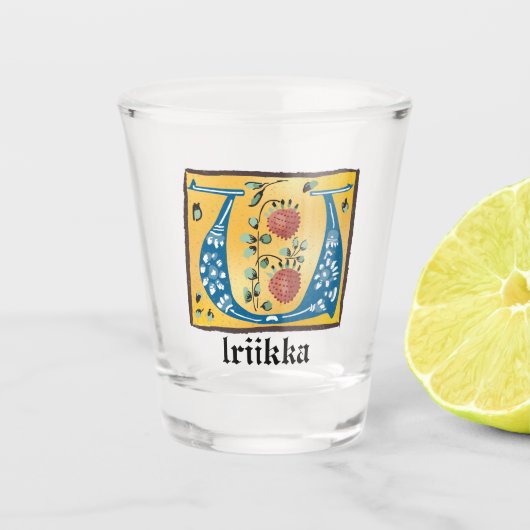 中世フローラ照明文字Uモノグラム ショットグラス (正面)