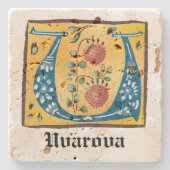 中世フローラ照明文字Uモノグラム ストーンコースター (正面)