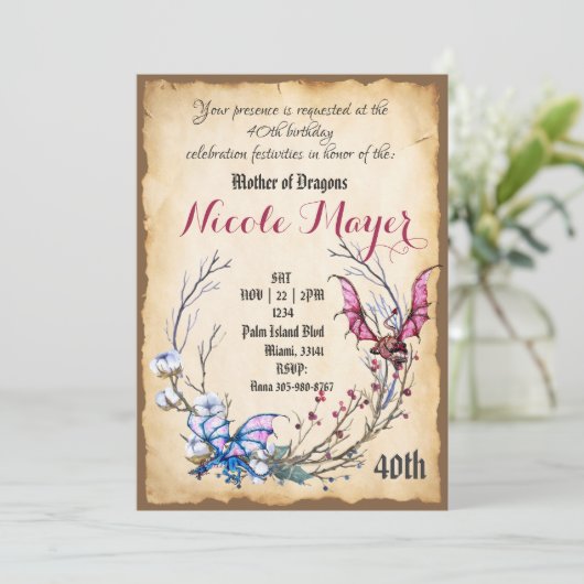 中世マザーオブドラゴン40歳の誕生日招待状 招待状 (スタンド正面)