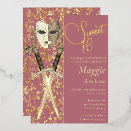 中世マスカレードスウィート16招待状 箔招待状