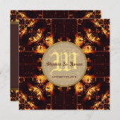 中世モダン火災モノグラム結婚ズ 招待状 (正面/裏面)