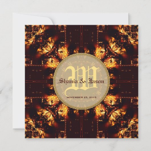 中世モダン火災モノグラム結婚ズ 招待状 (正面)