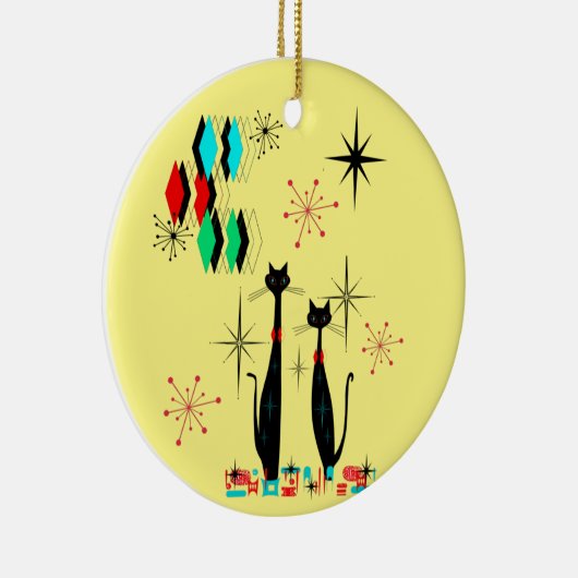 中世モダン紀のカッコいい猫とスターバストの原子時代 セラミックオーナメント (右)