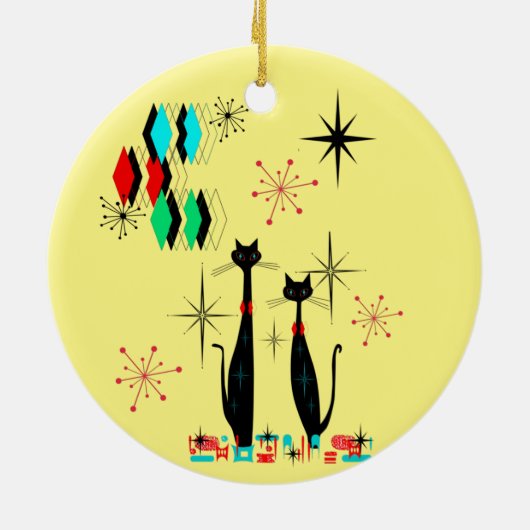 中世モダン紀のカッコいい猫とスターバストの原子時代 セラミックオーナメント (裏面)