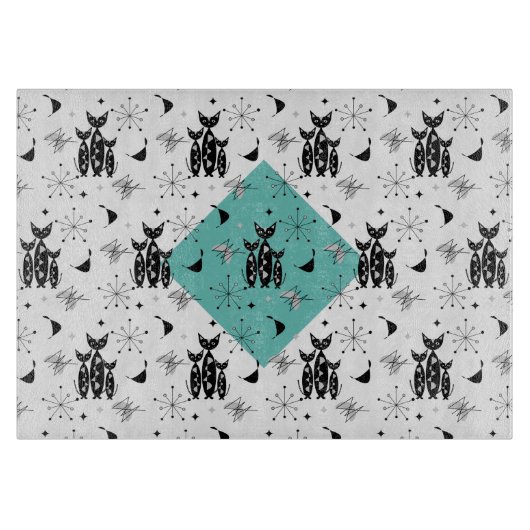 . .中世モダン紀のレトロの猫たちが可愛い柄 カッティングボード (正面)