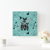 . .中世モダン紀のレトロの猫たちが可愛い柄 スクエア壁時計 (ホーム)