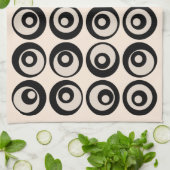 中世モダン紀の黒とクリームの丸模様 キッチンタオル (折り畳み)