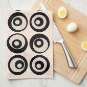 中世モダン紀の黒とクリームの丸模様 キッチンタオル (四つ折り)