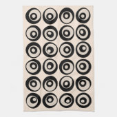 中世モダン紀の黒とクリームの丸模様 キッチンタオル (縦)