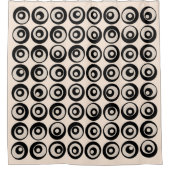 中世モダン紀の黒とクリームの丸模様 シャワーカーテン (正面)