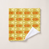 中世モダン紀魚、からし黄、オレンジ バスタオルセット (ウォッシュタオル)