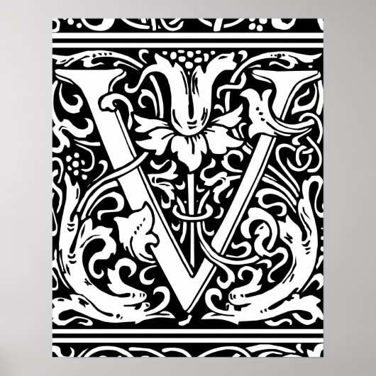中世モノグラムのヴィンテージイニシャルV ポスター (正面)