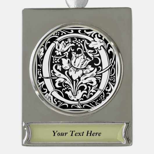 中世モノグラムアールヌーボー手紙 シルバープレートバナーオーナメント (正面)