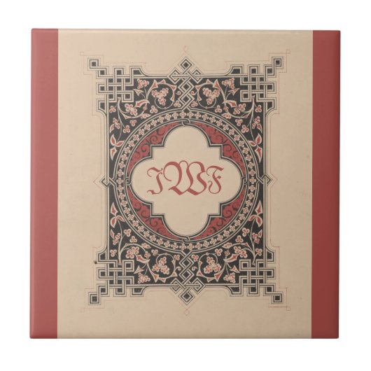 中世モノグラムケルト結び目模様ヴィンテージフローラアート タイル (正面)