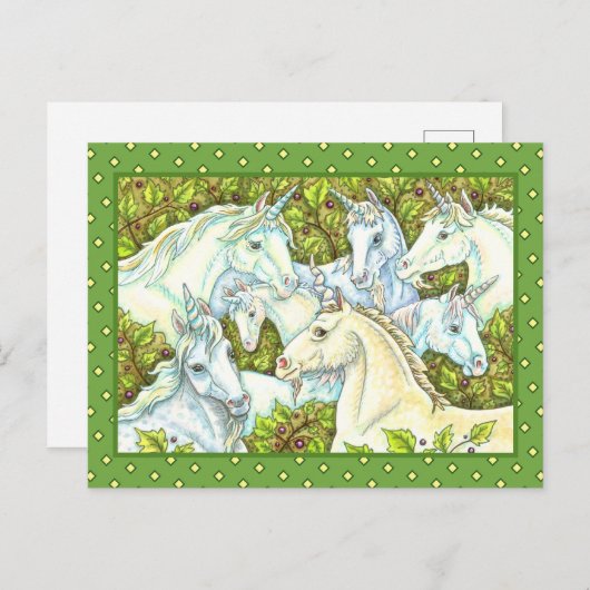 中世ユニコーン群れ、馬、スタリオンファンタジー ポストカード (正面/裏面)