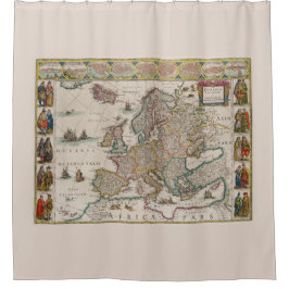 中世ヨーロッパの地図（ウィレム・ブレーウ著） シャワーカーテン