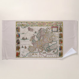 中世ヨーロッパの地図（ウィレム・ブレーウ著） ビーチタオル