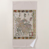 中世ヨーロッパの地図（ウィレム・ブレーウ著） ビーチタオル (正面)