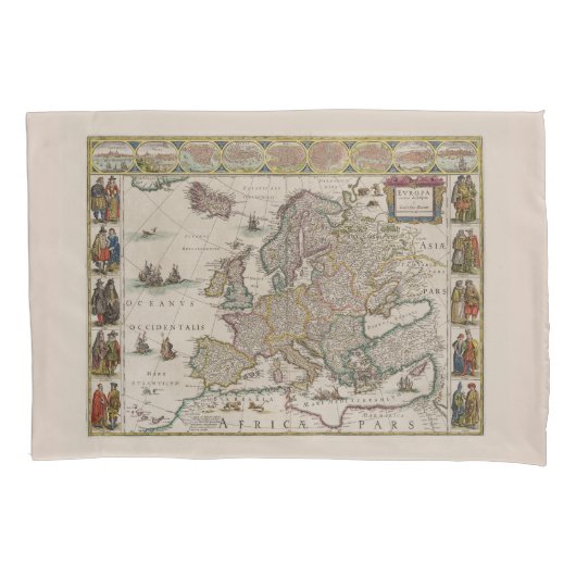 中世ヨーロッパの地図（ウィレム・ブレーウ著） 枕カバー (正面左)