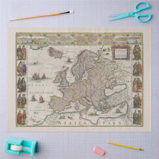 中世ヨーロッパの地図(ウィレム・ブレーウ著) 薄葉紙 (クラフト)