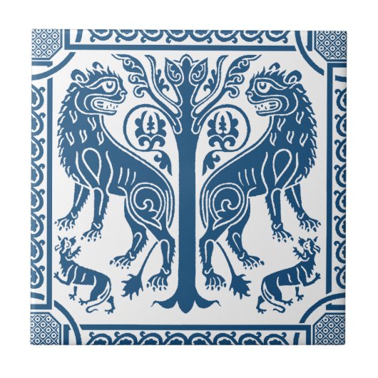 中世ライオンズツリーセラミックタイル タイル (正面)