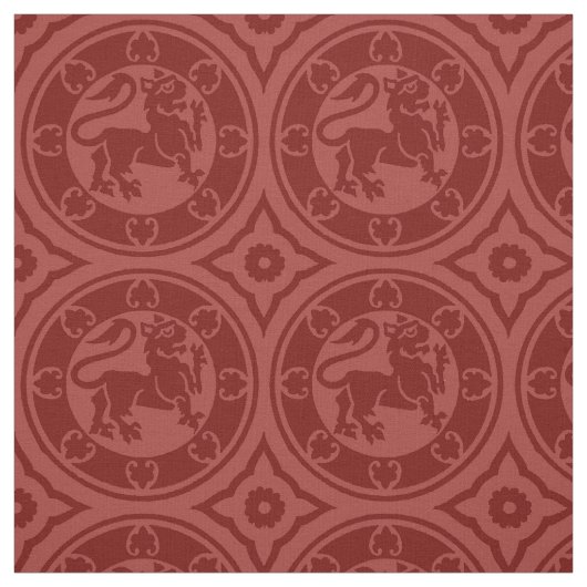 中世ライオンズ、濃い赤 ファブリック (見本)