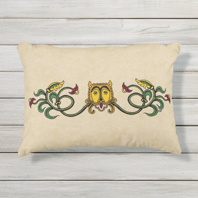 中世ライオンデザイン アウトドアクッション (正面)