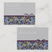中世ライオンラマヴィンテージフローラブルーイエロー 名刺 (正面/裏面)