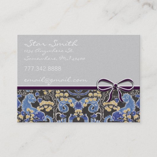 中世ライオンラマヴィンテージフローラブルーイエロー 名刺 (正面)