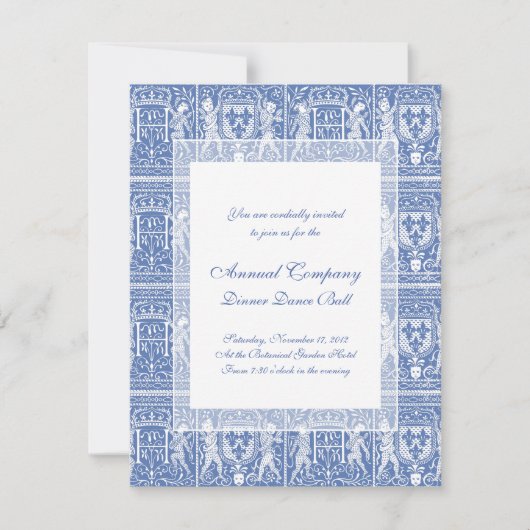 中世ルネサンエレガントスの青と白 招待状 (正面)