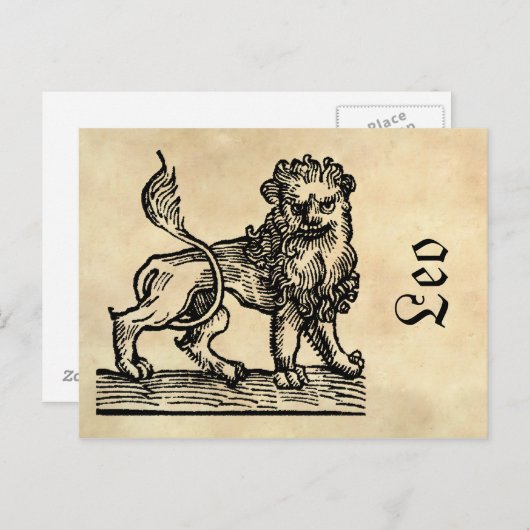 中世ルネサンスの十二星座記号 獅子座 ライオン ポストカード (正面/裏面)