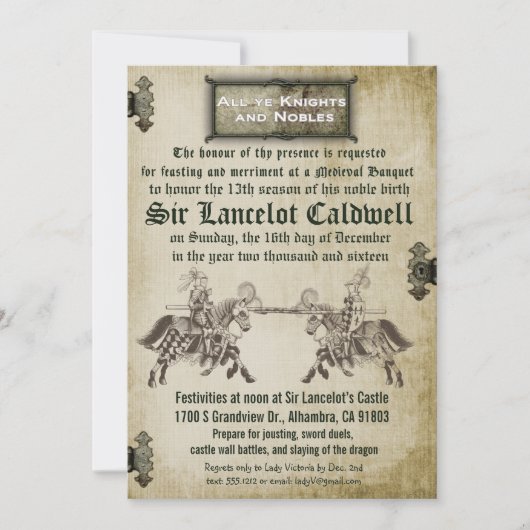 中世ルネサンス 誕生日 結婚式 招待状 (正面)