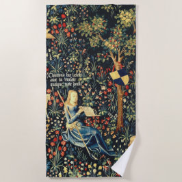 中世ルネッサンスのタペストリー羊飼いと羊 ビーチタオル