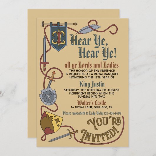 中世ルネッサンスキング誕生日招待状 招待状 (正面/裏面)