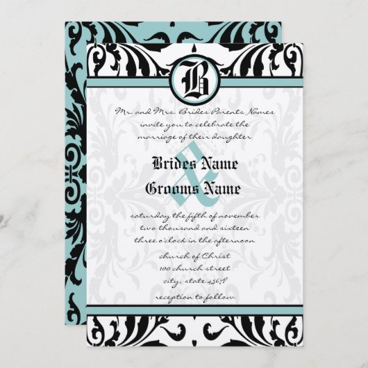 中世ルネッサンスダマスクウェディング招待状 招待状 (正面/裏面)