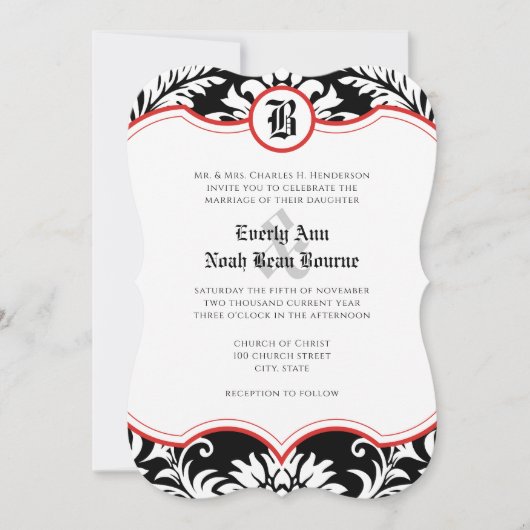 中世ルネッサンスダマスクレッドアクセント結婚ズ 招待状 (正面)