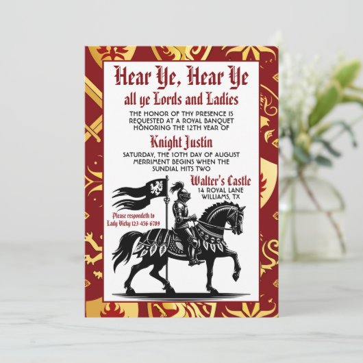 中世ルネッサンスナイト誕生日招待状 招待状 (スタンド正面)