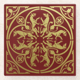 中世ルネッサンスヘラルドライオンレオパードメタリック ガラスコースター